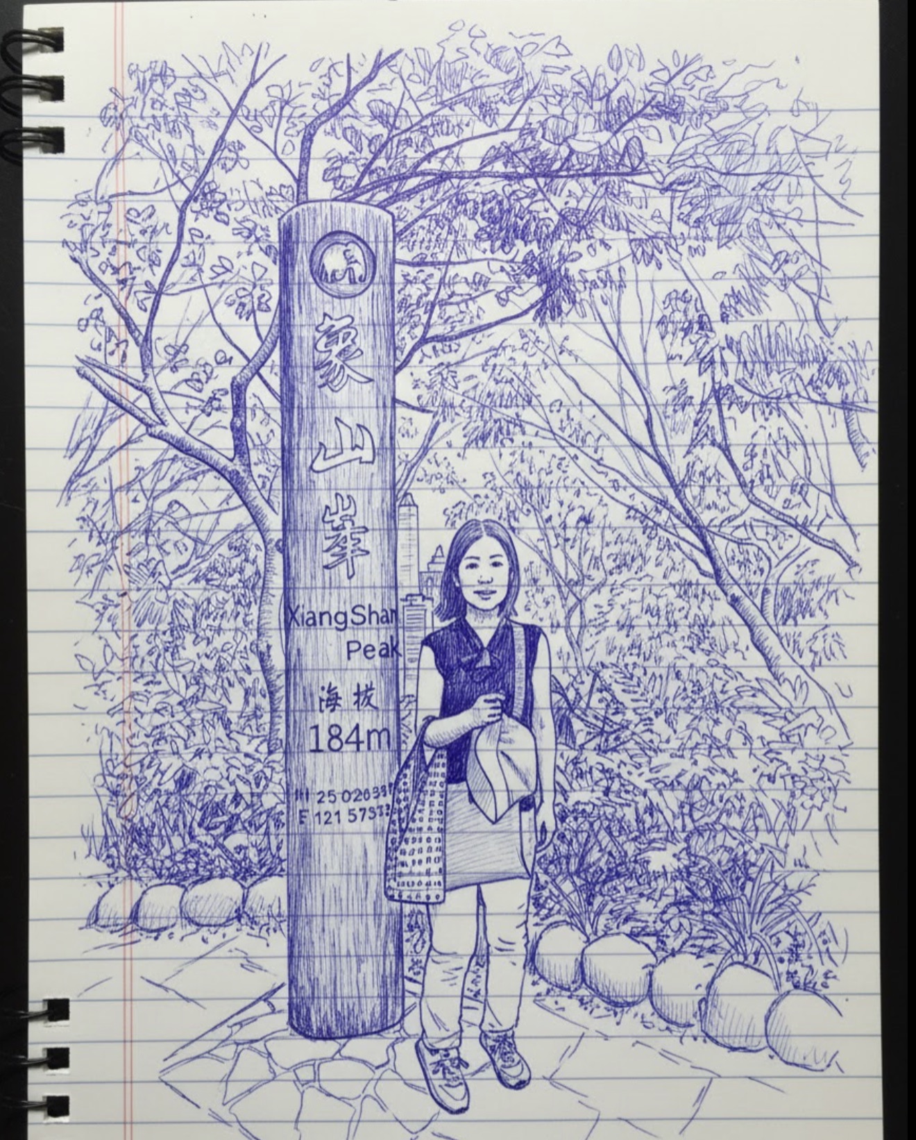台湾・象山ピークの風景をAIで線画イラストに変換したもの